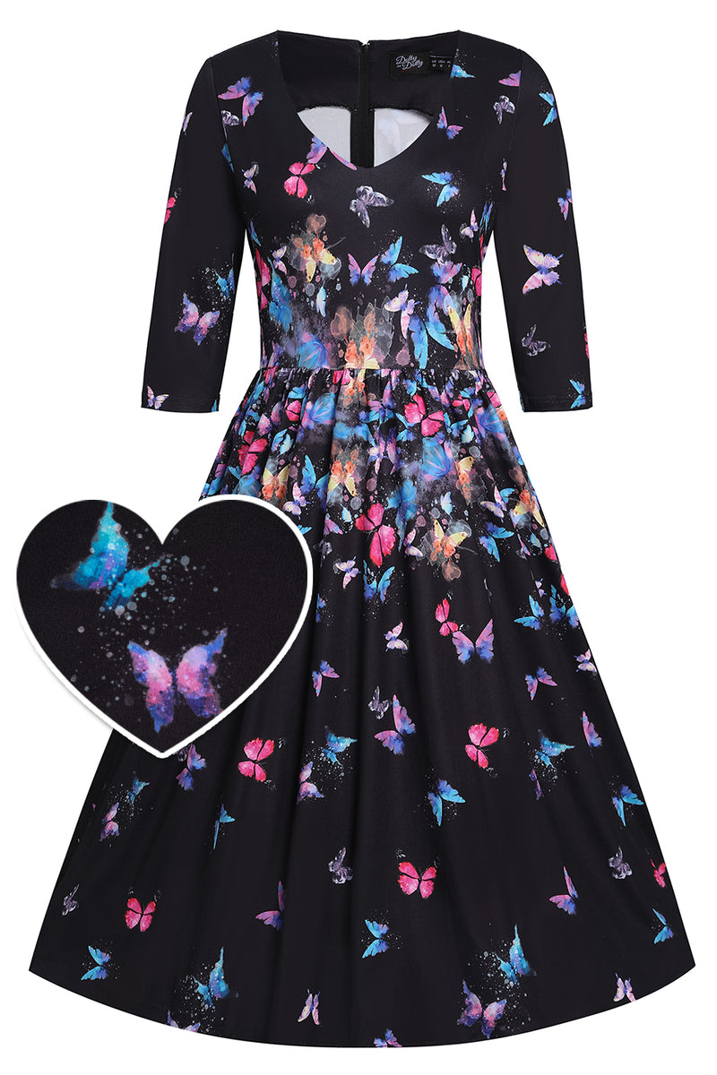 Billie Black Butterfly Print Casual Knit Dress