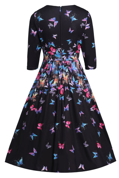 Billie Black Butterfly Print Casual Knit Dress