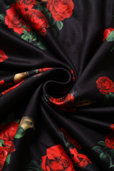 PRE ORDER Billie Long Sleeved Dress in Black & Red Rose Print