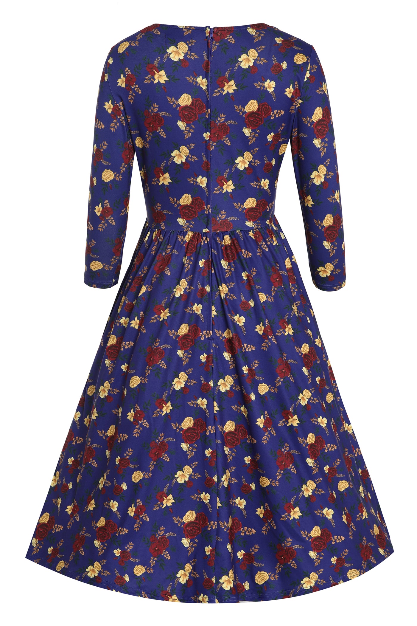 Billie Blue Long Sleeved Red Rose Print Flared Dress