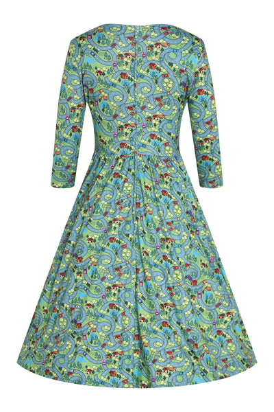 Billie Green Long Sleeved Roadmap Print Dress