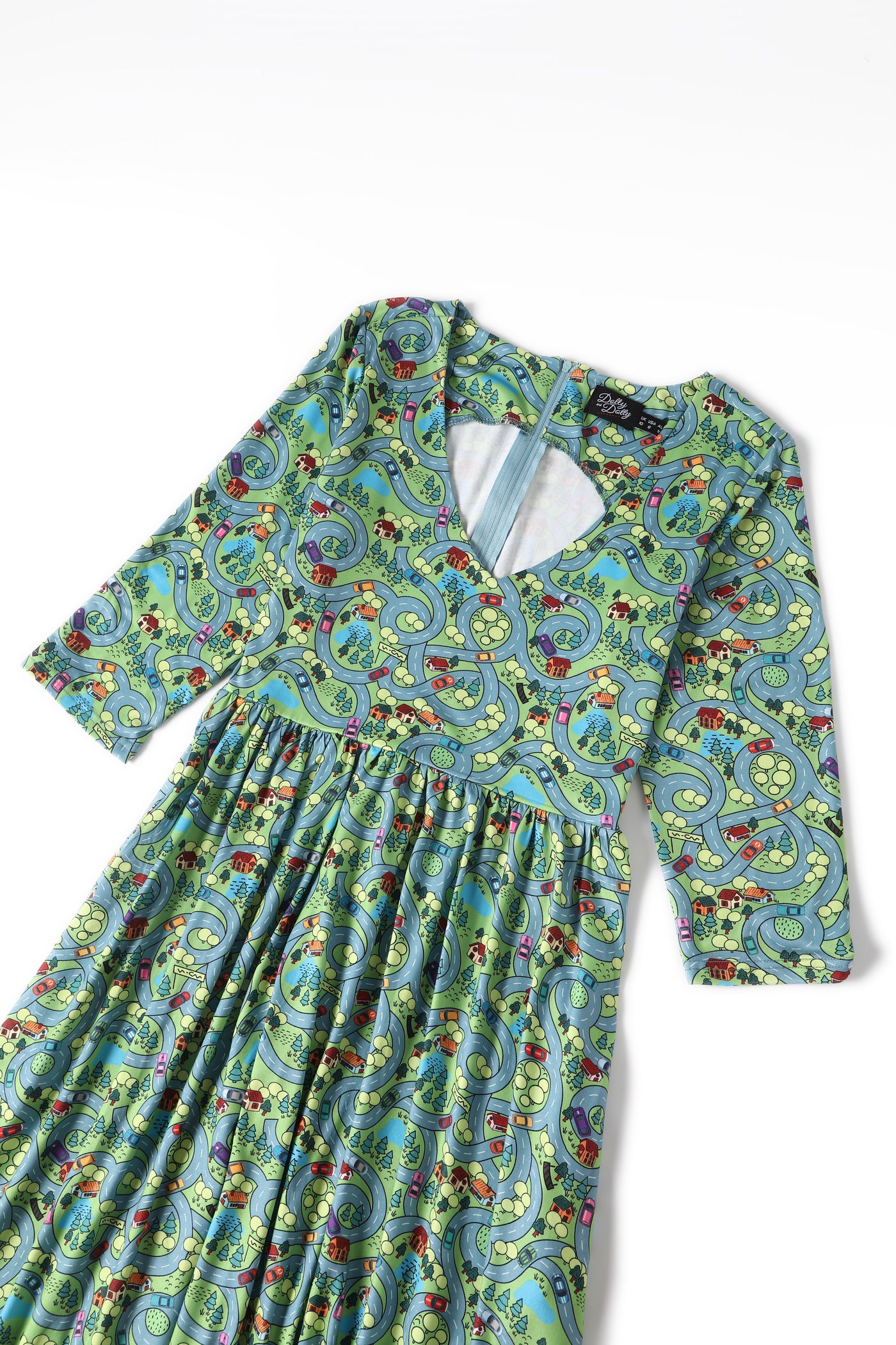 Billie Green Long Sleeved Roadmap Print Dress