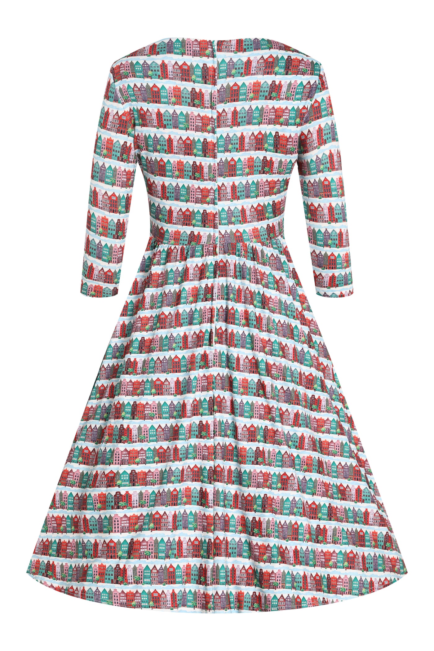 Billie Italy Block Houses Print Long-Sleeved Dress