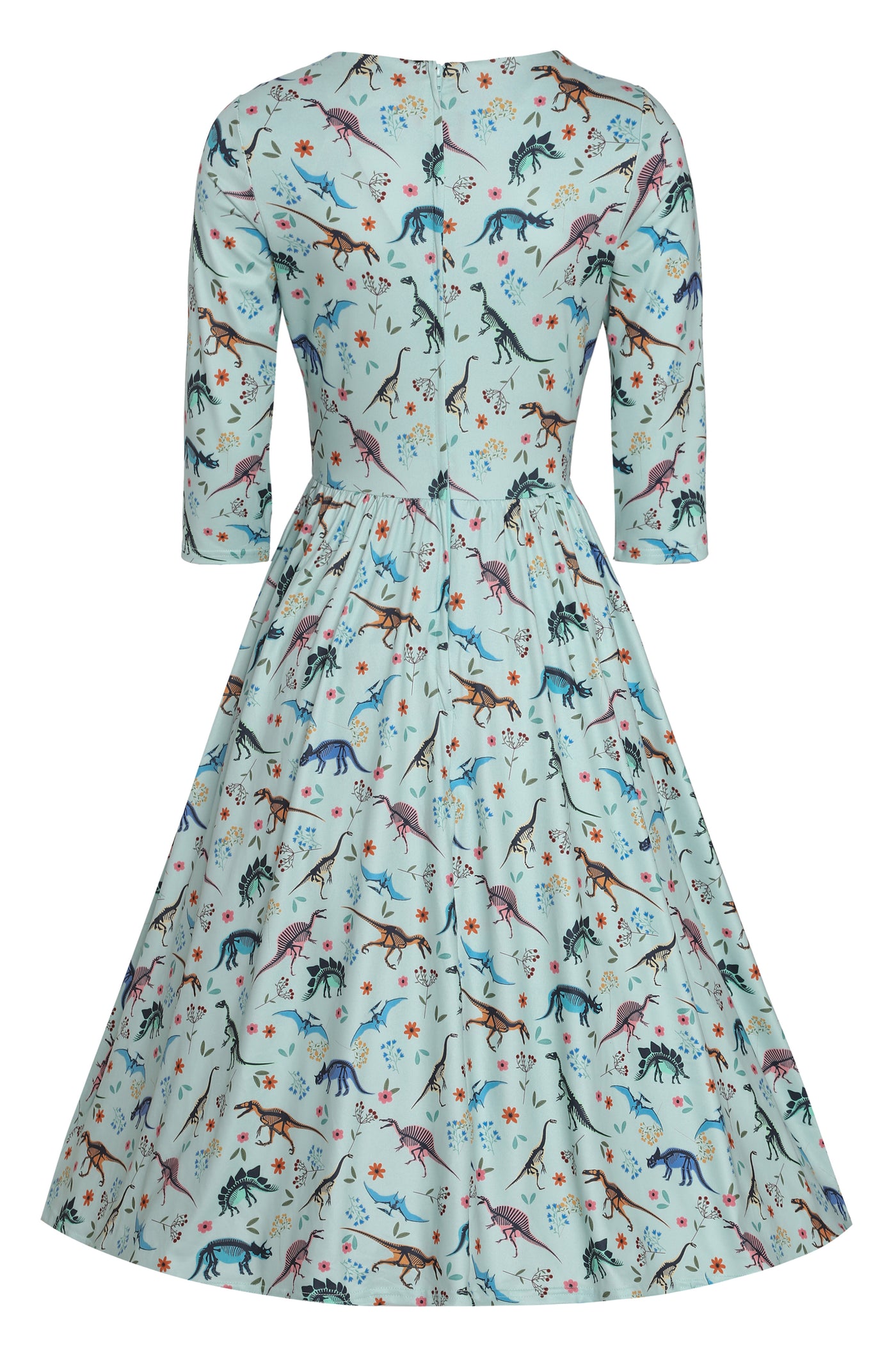 PRE ORDER Billie Long Sleeved Dress in Green Dinosaur Fossil Print