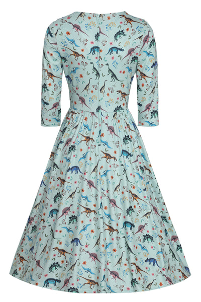 PRE ORDER Billie Long Sleeved Dress in Green Dinosaur Fossil Print