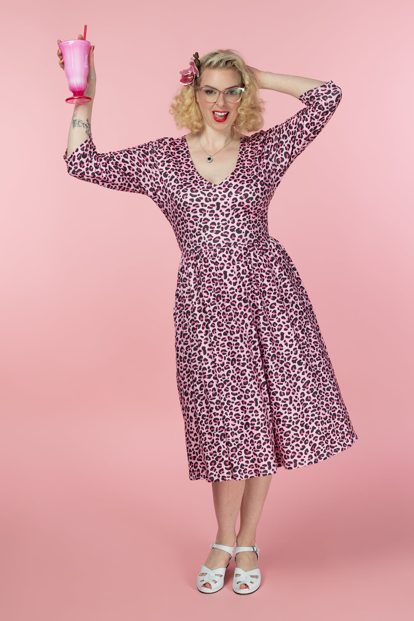 PRE ORDER Billie Pink Leopard Print Long-Sleeved Dress