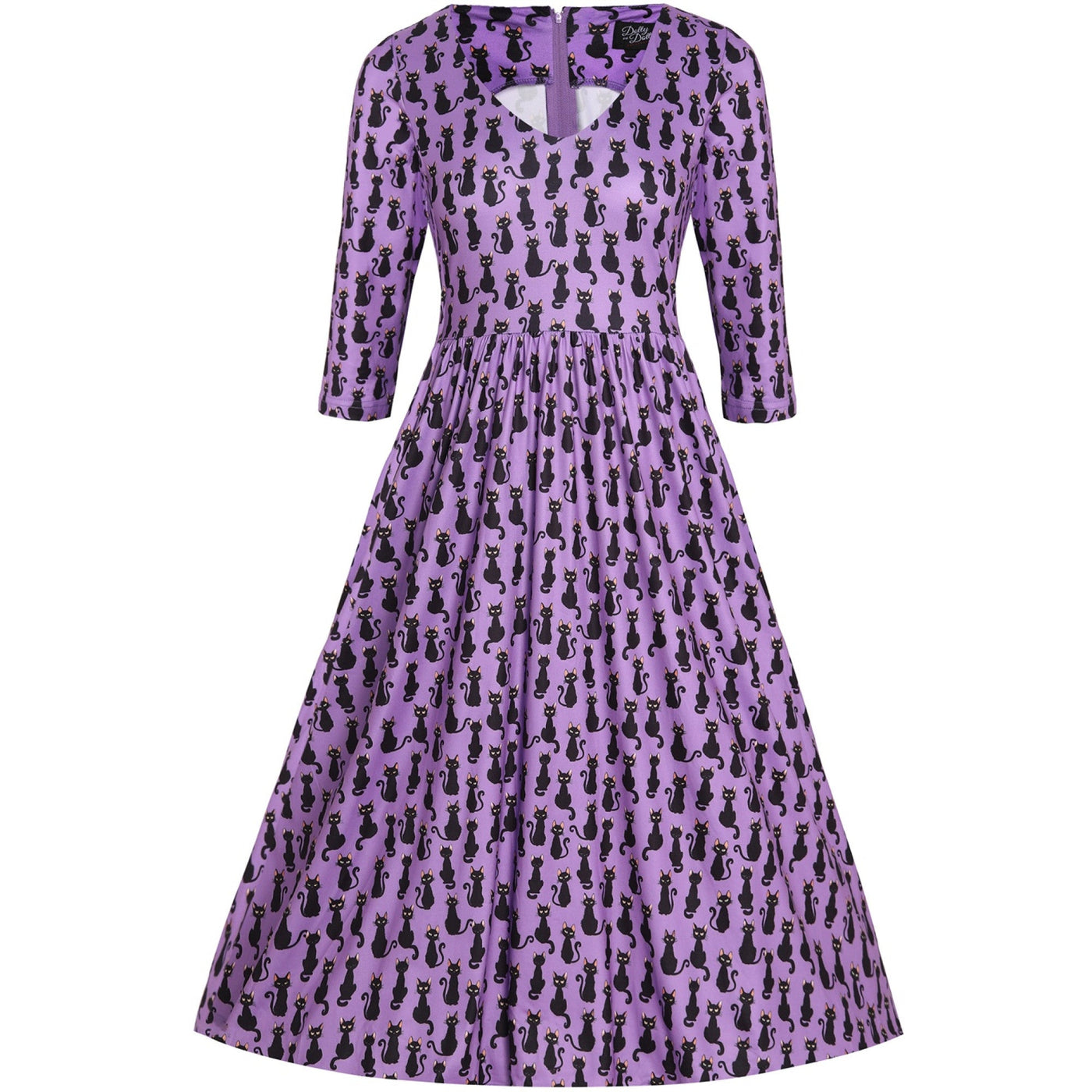 PRE ORDER Billie Long Sleeved Purple Black Cat Dress