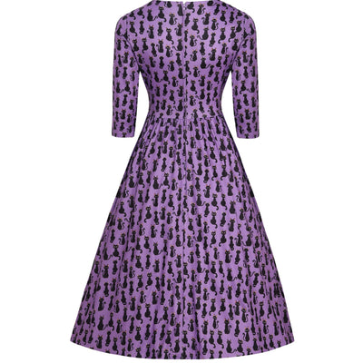 PRE ORDER Billie Long Sleeved Purple Black Cat Dress