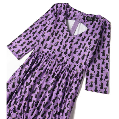 PRE ORDER Billie Long Sleeved Purple Black Cat Dress