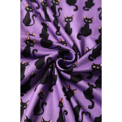 PRE ORDER Billie Long Sleeved Purple Black Cat Dress