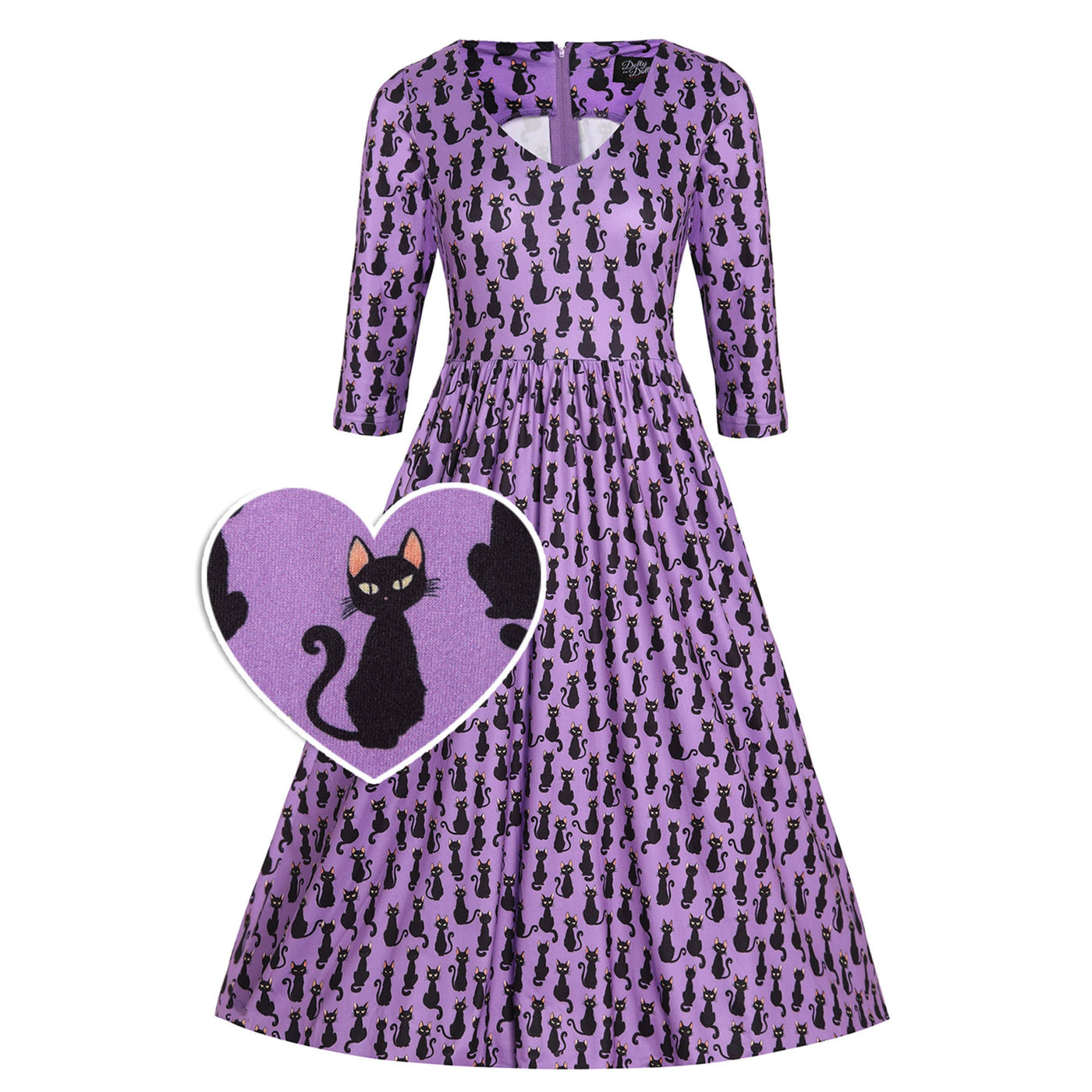 PRE ORDER Billie Long Sleeved Purple Black Cat Dress