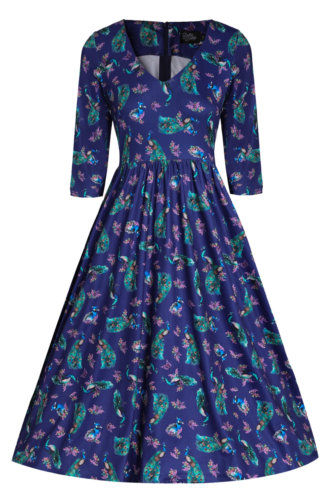 EU STOCK Billie Long Sleeved in Purple Peacock Print Dress