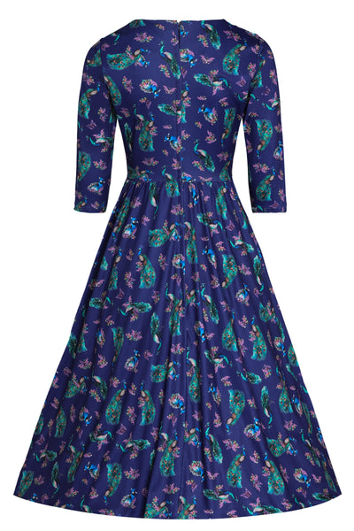 EU STOCK Billie Long Sleeved in Purple Peacock Print Dress