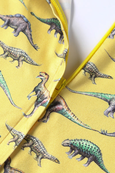 Billie Long Sleeved Dress in Yellow Vintage Dinosaur Print