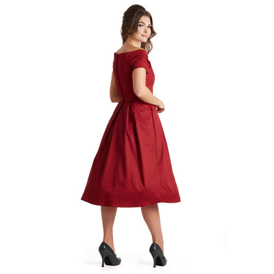 Lily Off Shoulder 50's Inspired Evening Dress in Burgundy