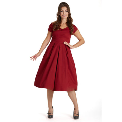 Lily Off Shoulder 50's Inspired Evening Dress in Burgundy