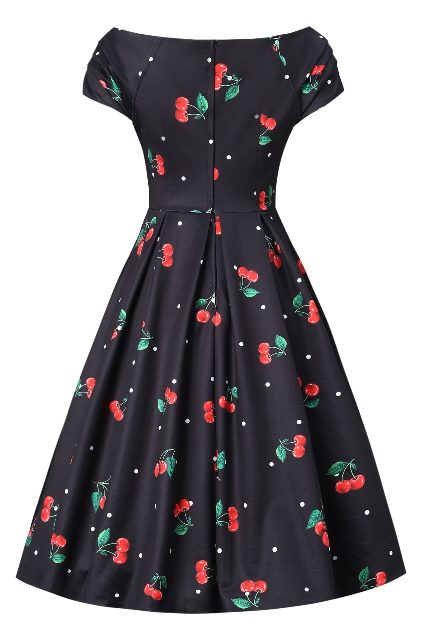 Lily Black Off Shoulder Large Cherry Print Dress