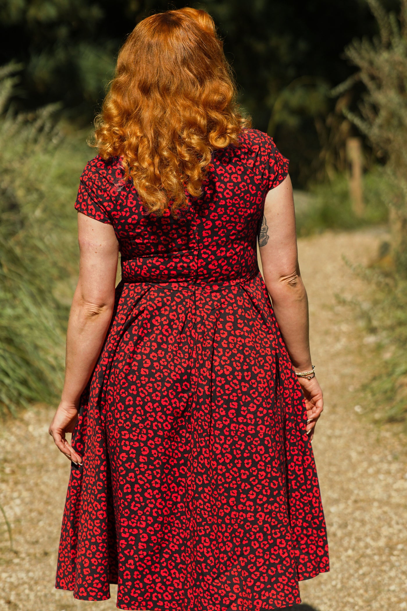 EU STOCK Lily Black & Red Cheetah Print Off Shoulder Dress