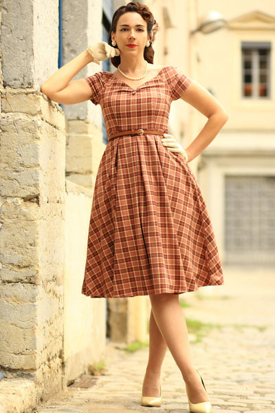 Lily Burgundy Tartan Off Shoulder Swing Dress