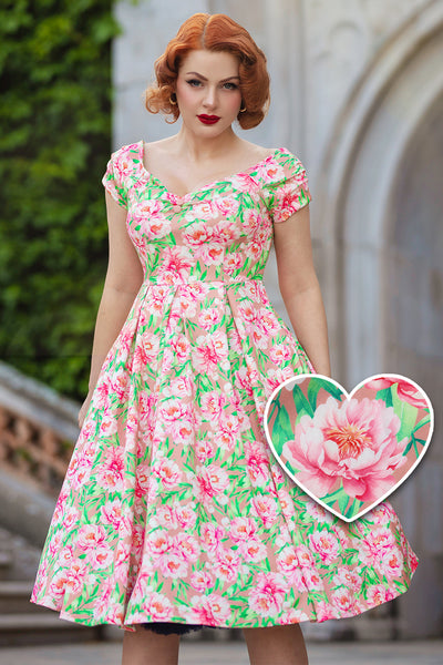 EU STOCK Lily Pink Floral Off Shoulder Dress