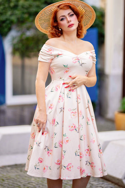 Lily Light Pink Off Shoulder Peony Print Dress