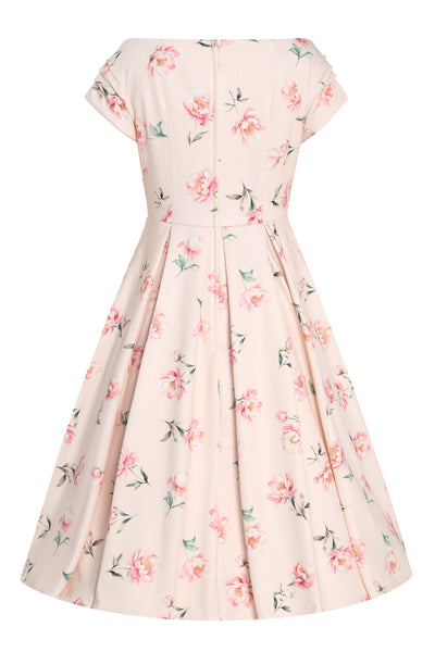 PRE ORDER Lily Light Pink Off Shoulder Peony Print Dress