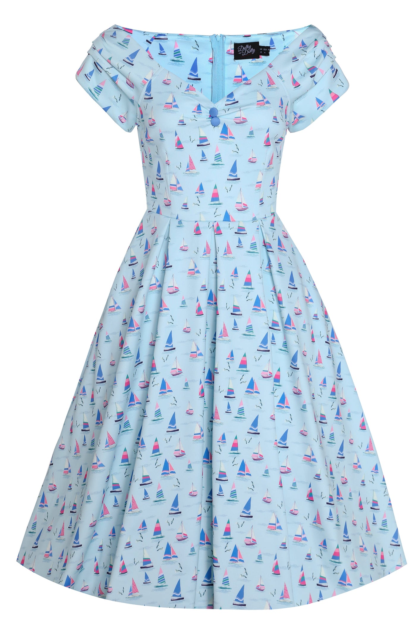 EU STOCK Lily Nautical Sailboat Blue Off Shoulder Dress