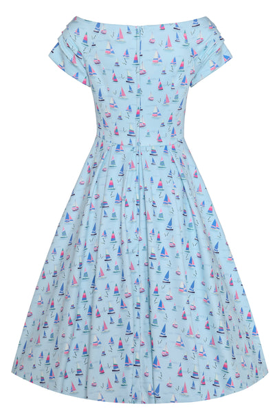 EU STOCK Lily Nautical Sailboat Blue Off Shoulder Dress