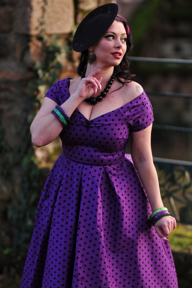 EU STOCK Lily Purple & Black Polka Dot Full Circle Dress