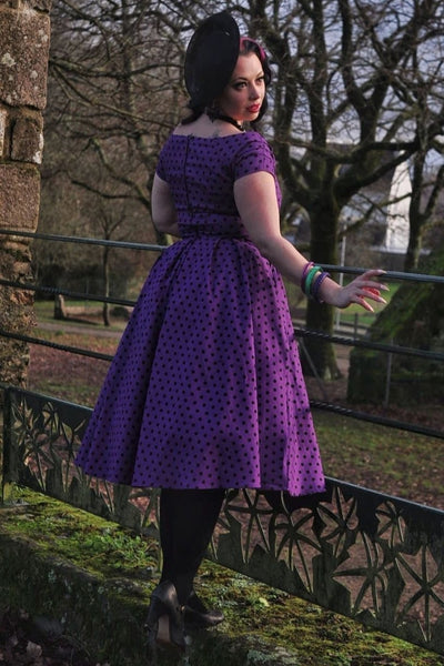 EU STOCK Lily Purple & Black Polka Dot Full Circle Dress