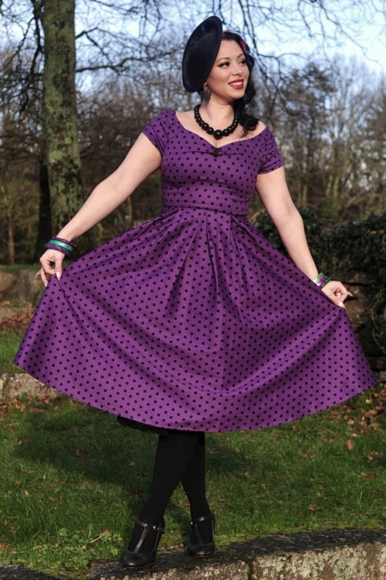 EU STOCK Lily Purple & Black Polka Dot Full Circle Dress