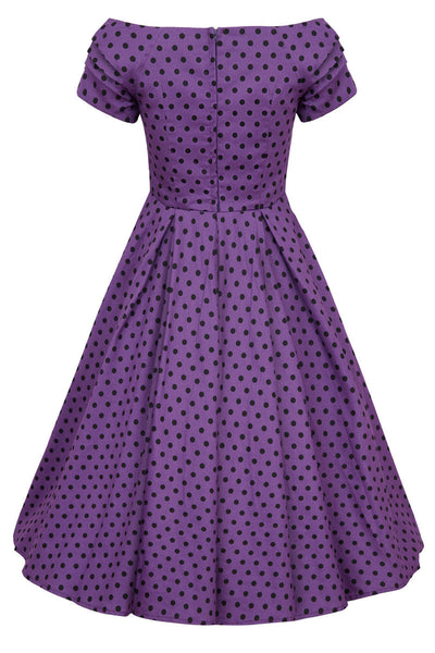 EU STOCK Lily Purple & Black Polka Dot Full Circle Dress