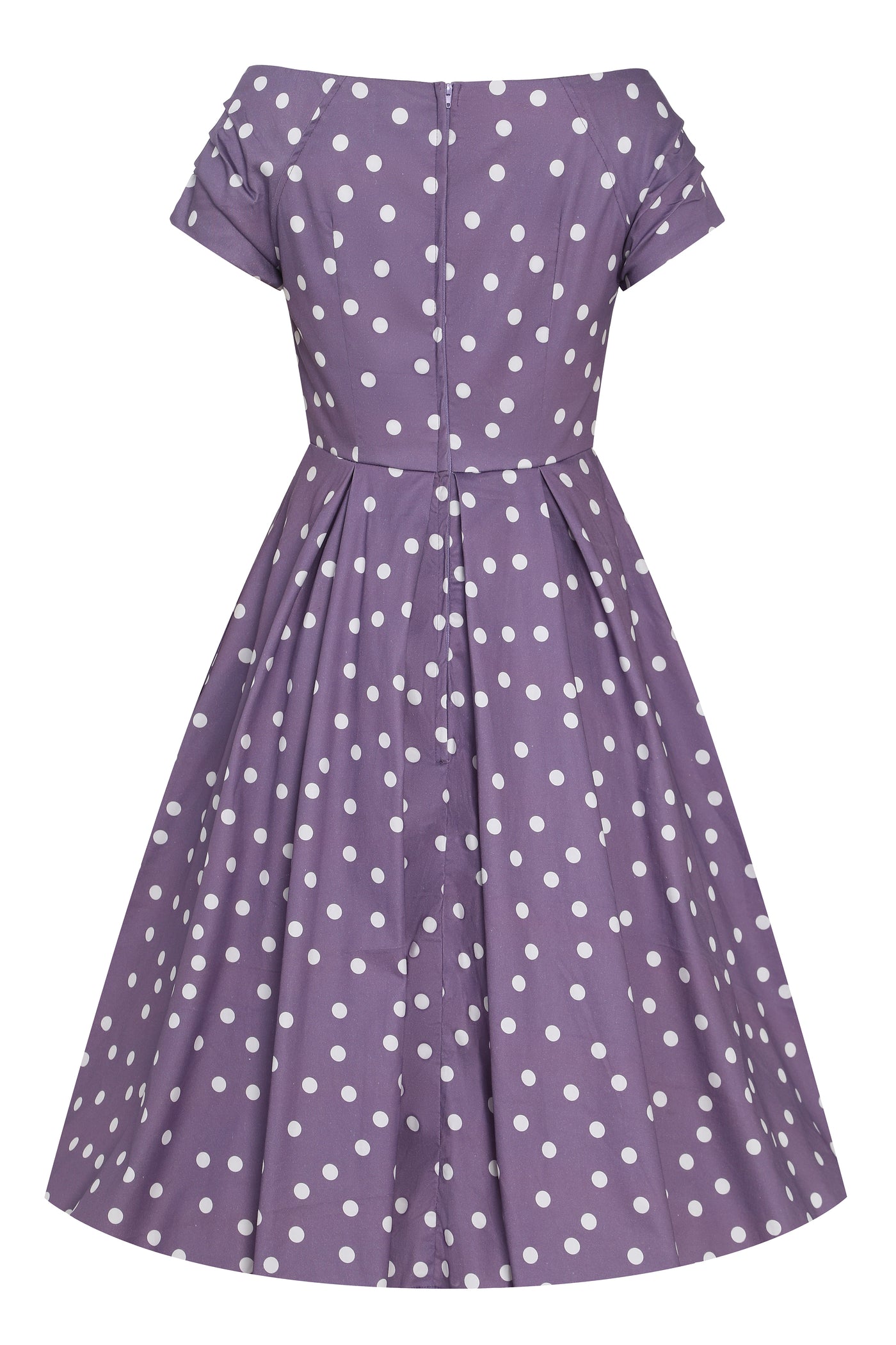 EU STOCK Lily Purple Off The Shoulder White Polka Dot Swing Dress