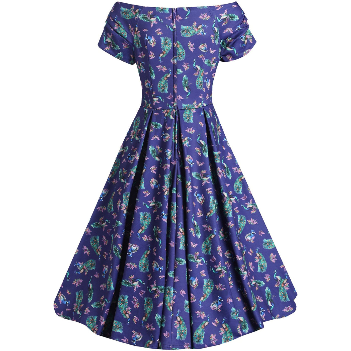 EU STOCK Lily Off Shoulder Purple Peacock Swing Dress