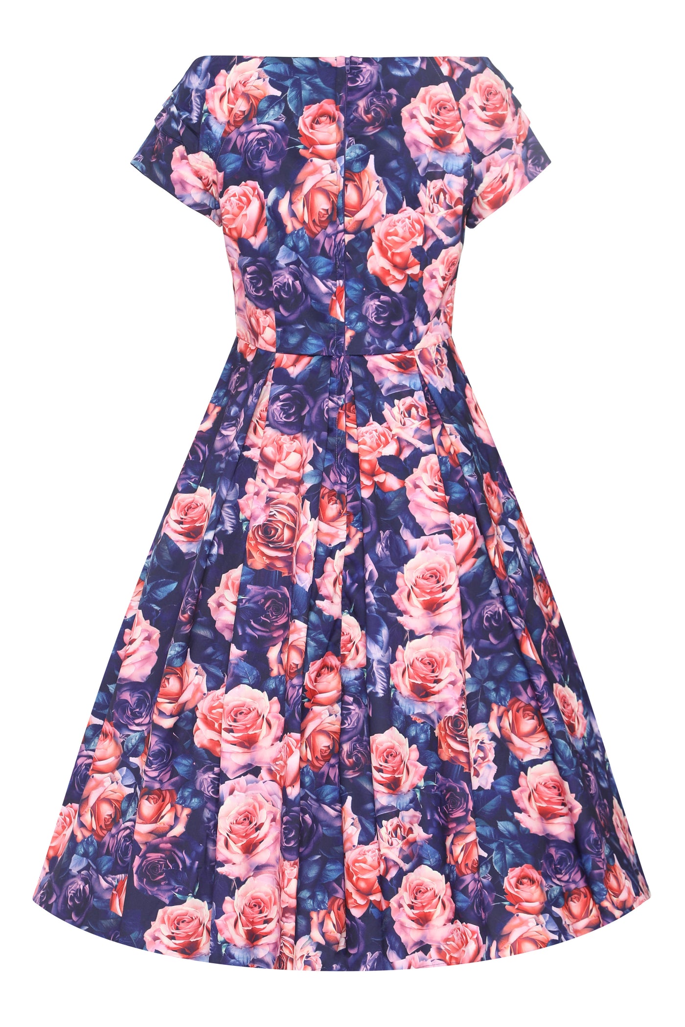 Lily Purple Off The Shoulder Pink Rose Print Flared Dress