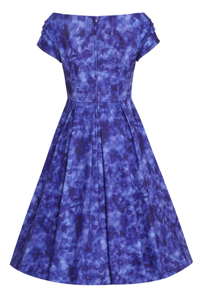 Brenda Purple Short-Sleeved Watercolor Floral Print Adorned Dress