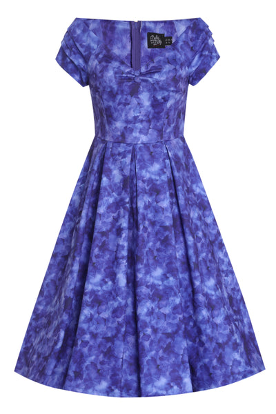 Lily Purple Off Shoulder Blue Floral Silhouette Print Swing Dress