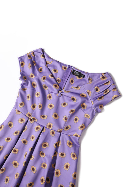 Lily Purple Off Shoulder Dress With Yellow Sunflower Print