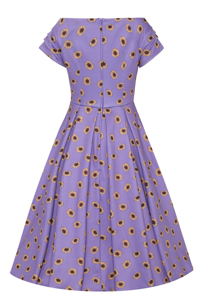 Lily Purple Off Shoulder Dress With Yellow Sunflower Print