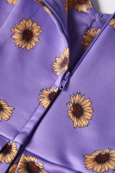 Lily Purple Off Shoulder Dress With Yellow Sunflower Print