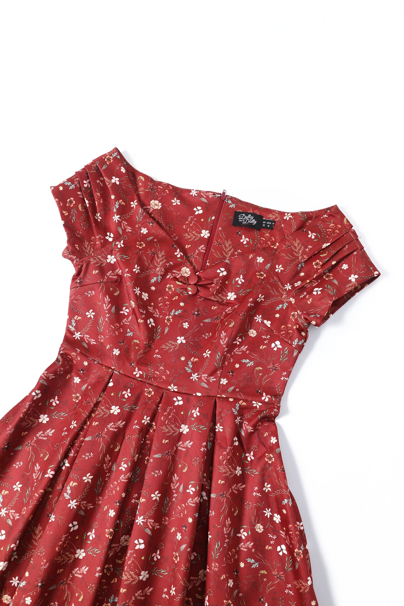 Lily Red Off Shoulder Dainty Floral Print Dress