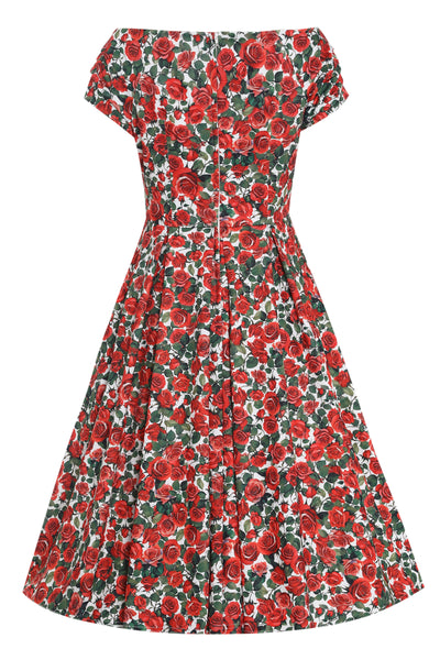 Lily Red Off Shoulder Rose Garden Swing Dress