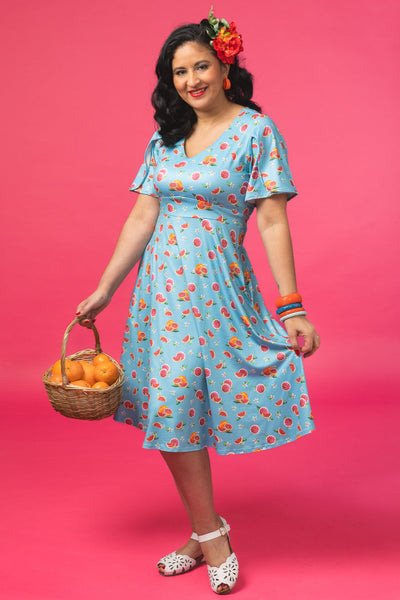 EU STOCK Janice Summer Dress in Green Grapefruit Print