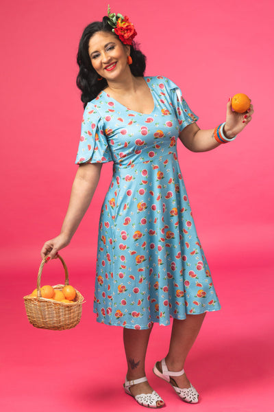 EU STOCK Janice Summer Dress in Green Grapefruit Print