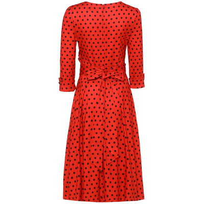 EU STOCK Katherine Red with Black Polka Dot Swing Dress