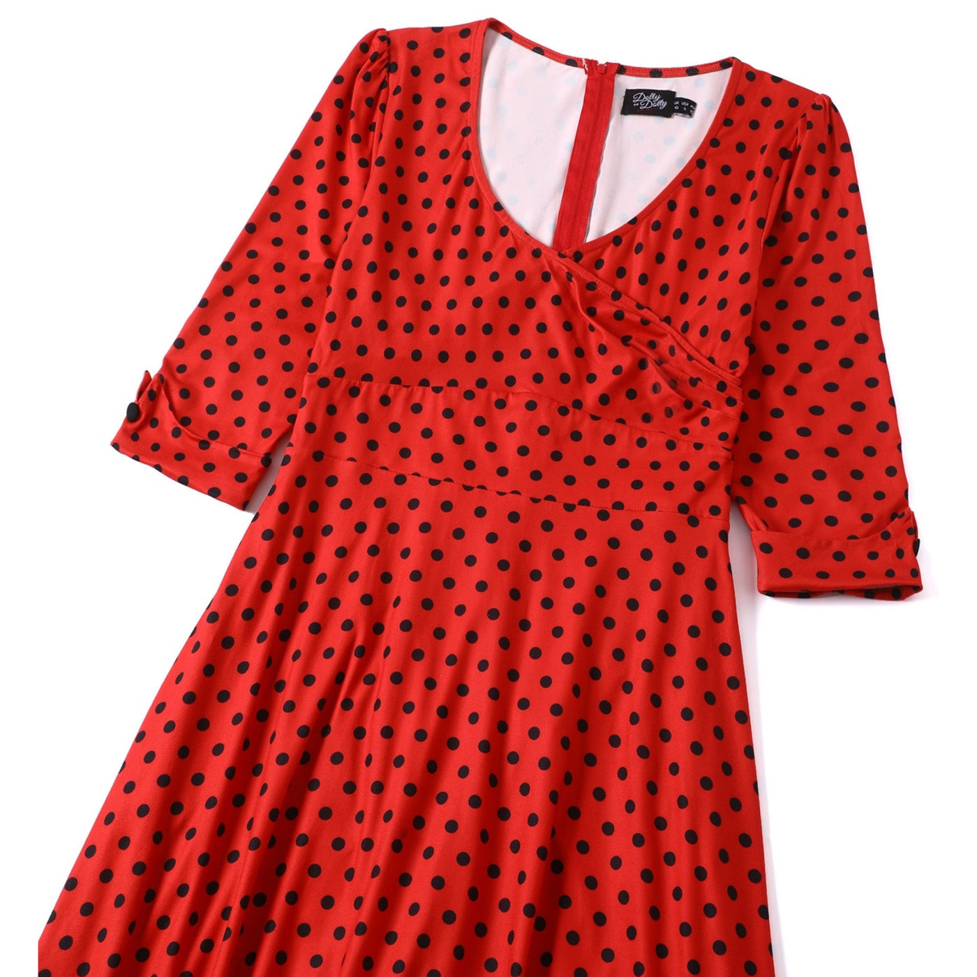 EU STOCK Katherine Red with Black Polka Dot Swing Dress