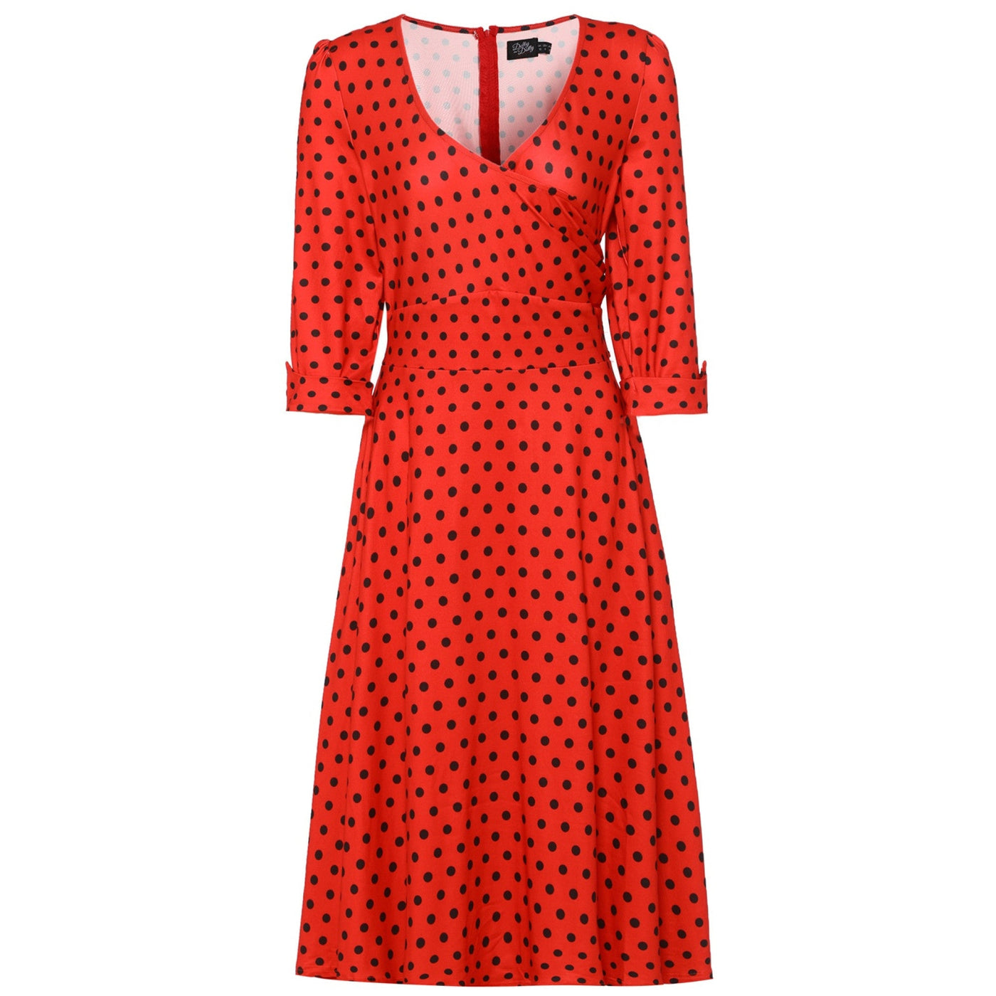 EU STOCK Katherine Red with Black Polka Dot Swing Dress