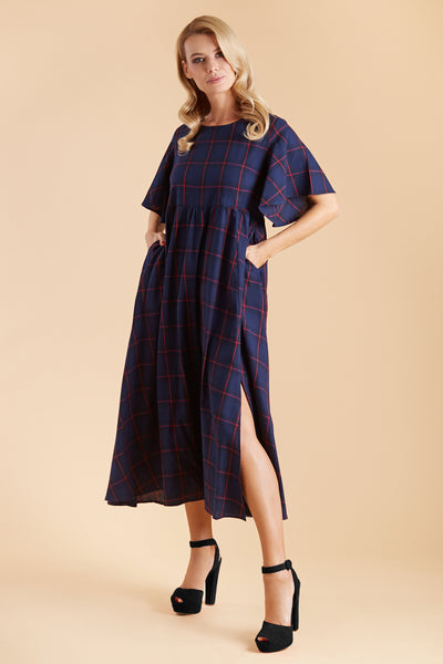 PRE-ORDER Floaty Oversized Day Dress in Blue Tartan