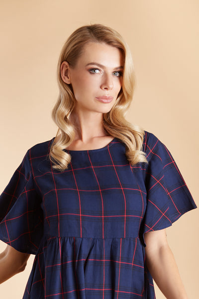 PRE-ORDER Floaty Oversized Day Dress in Blue Tartan