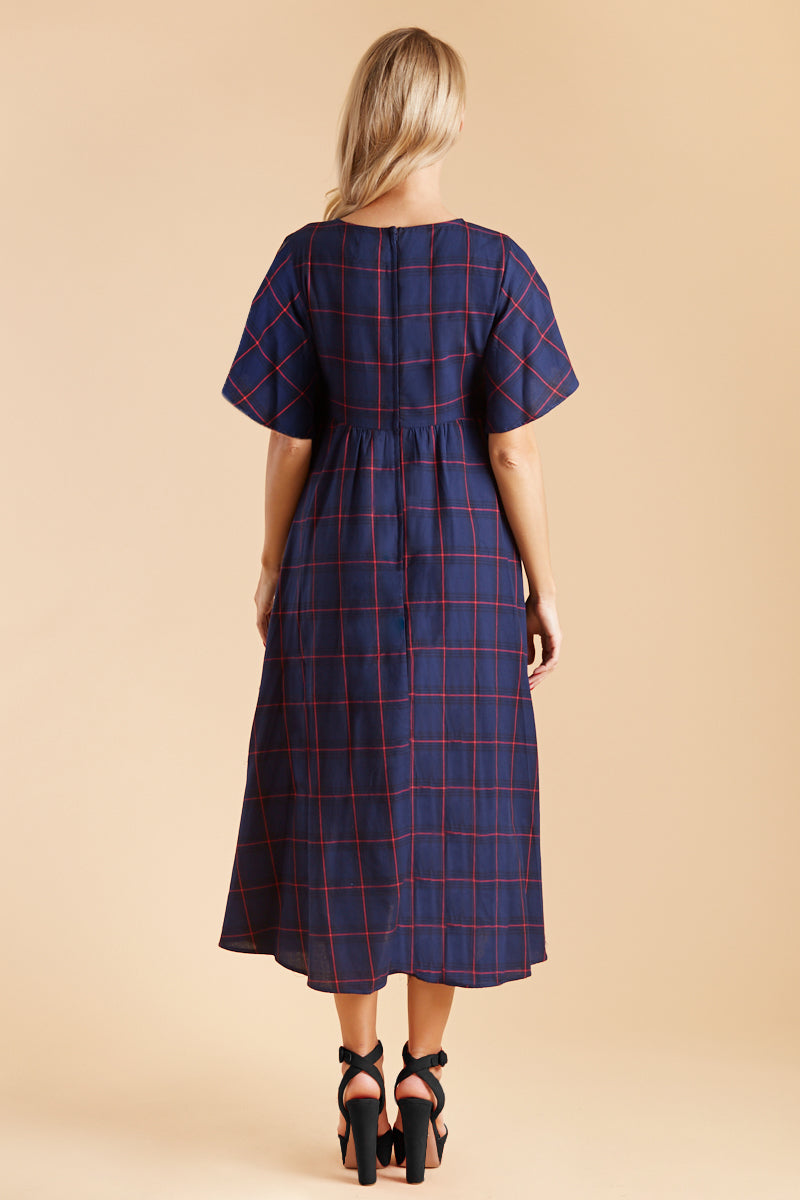 PRE-ORDER Floaty Oversized Day Dress in Blue Tartan